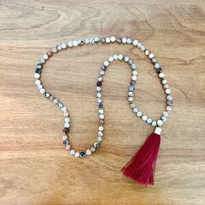 LAST CHANCE‼️ Botswana Agate Quartz & Red Tassel Mala Necklace